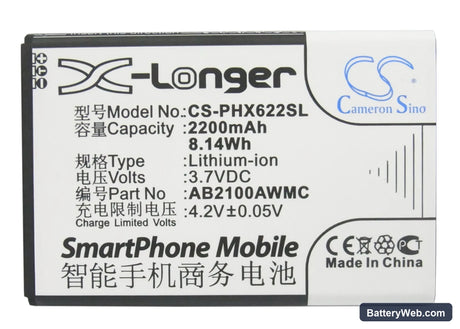 Philips Xenium V726 Replacement Battery, 3.7V, 2200mAh, Li-ion 4