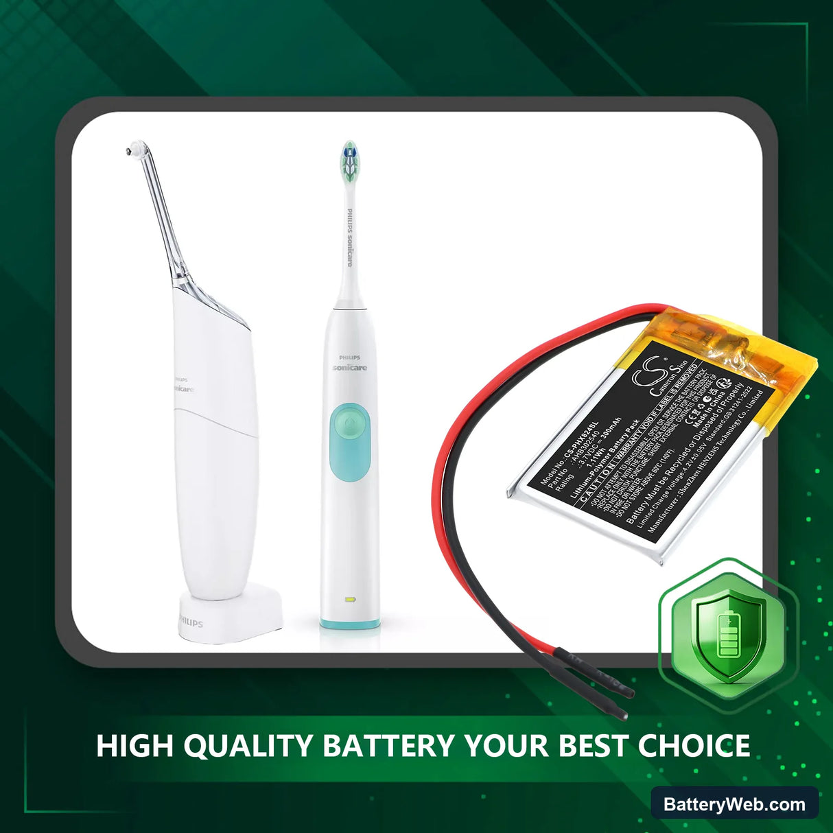 Philips Airfloss Pro Replacement Battery, 3.7V, 300mAh, Li-Polymer 5