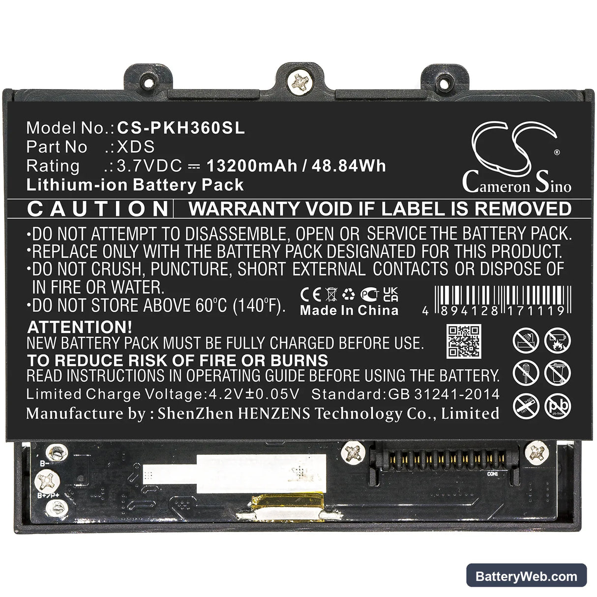 Peaktech 1360 Replacement Battery, 3.7V, 13200mAh, Li-ion 3