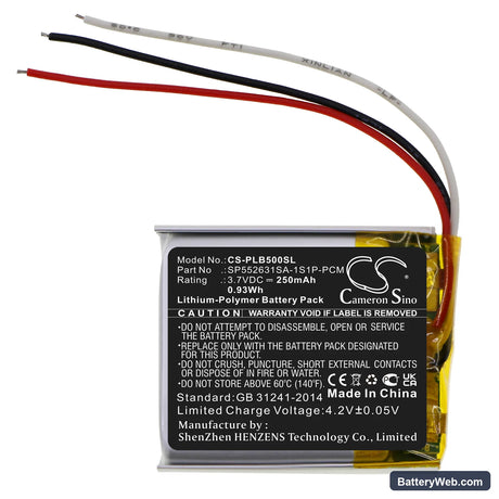 Plantronics BackBeat 500 Replacement Battery, 3.7V, 250mAh, Li-Polymer 3