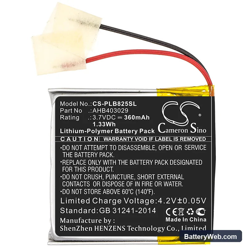 Plantronics Voyager Focus B825 Replacement Battery, 3.7V, 360mAh, Li-Polymer 3
