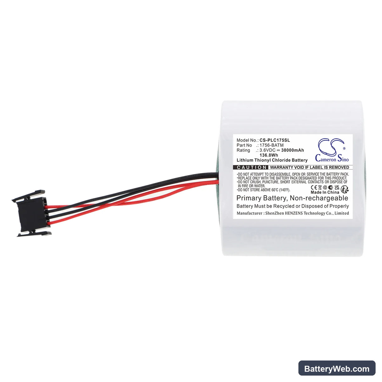 Allen Bradley 1756-L6x Replacement Battery, 3.6V, 38000mAh, Li-SOCl2 3