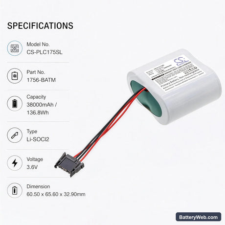 Allen Bradley 1756-L6x Replacement Battery, 3.6V, 38000mAh, Li-SOCl2 6