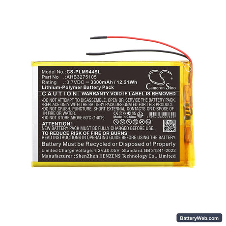 Polaroid MIDB944PXE Replacement Battery, 3.7V, 3300mAh, Li-Polymer 3