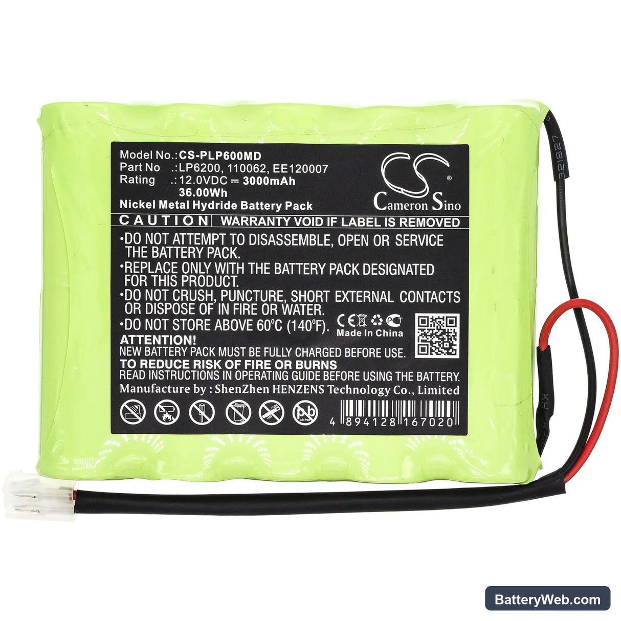Physio-Control Lifepak 6 Replacement Battery, 12V, 3000mAh, Ni-MH 3