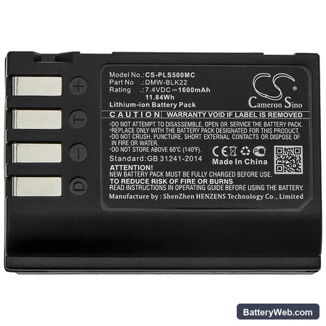Panasonic Lumix DC-S5 Replacement Battery, 7.4V, 1600mAh, Li-ion 5