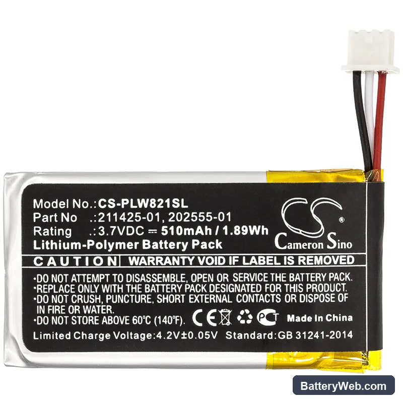 Plantronics Savi W8210 Replacement Battery, 3.7V, 510mAh, Li-Polymer 3