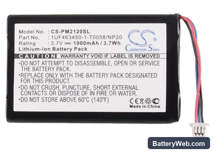 Pure Flip Video Replacement Battery, 3.7V, 1000mAh, Li-ion 6