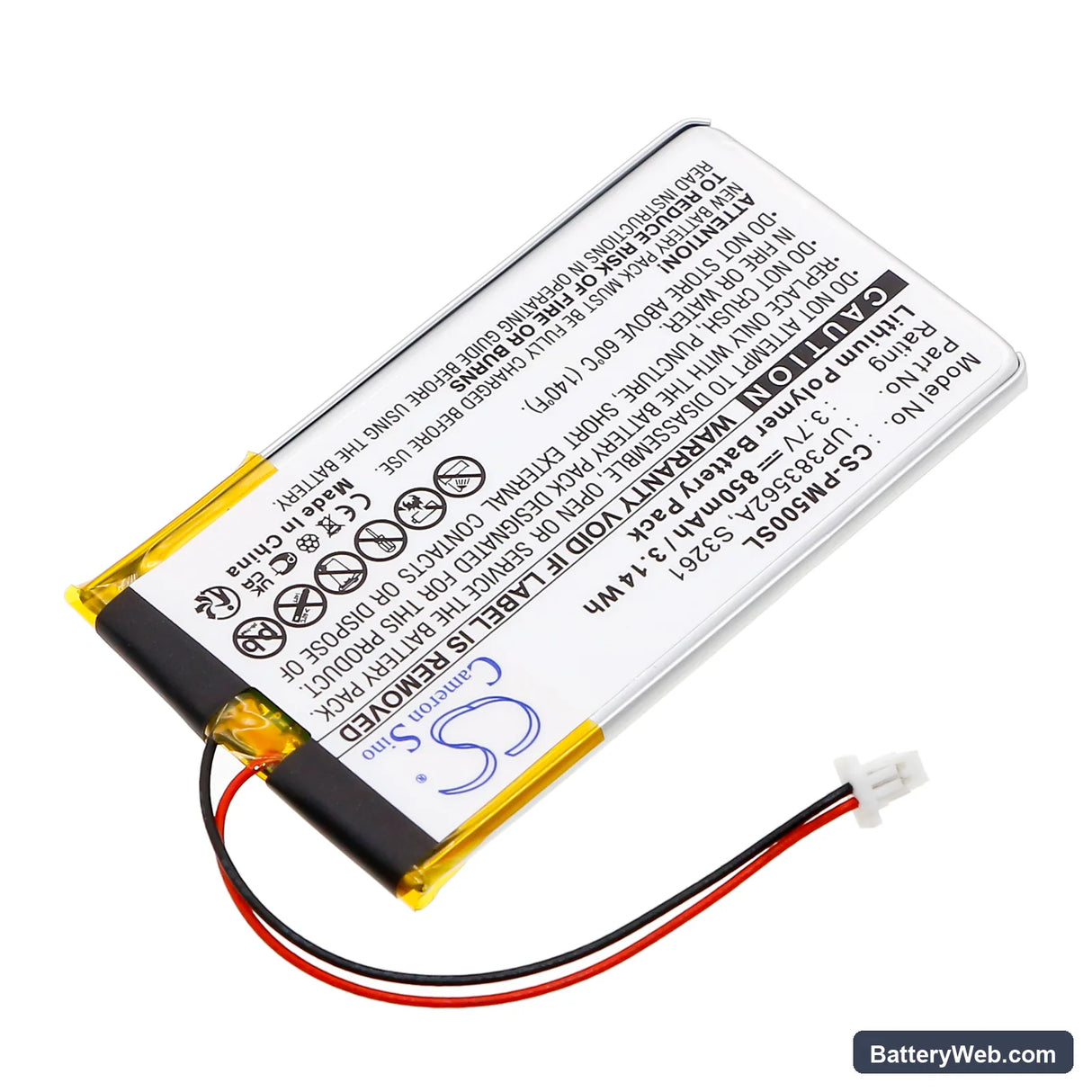 Palm M500 Replacement Battery, 3.7V, 850mAh, Li-Polymer 2
