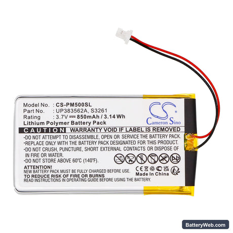 Palm M500 Replacement Battery, 3.7V, 850mAh, Li-Polymer 3