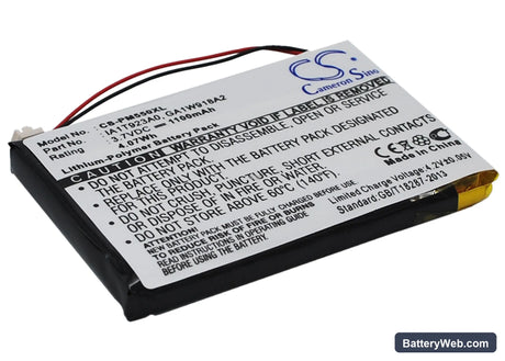 Palm M550 Replacement Battery, 3.7V, 1100mAh, Li-Polymer 1
