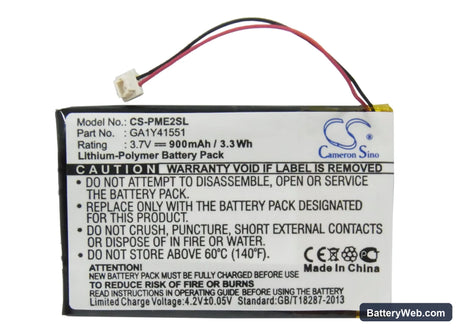 Palm Tungsten E2 Replacement Battery, 3.7V, 900mAh, Li-Polymer 5