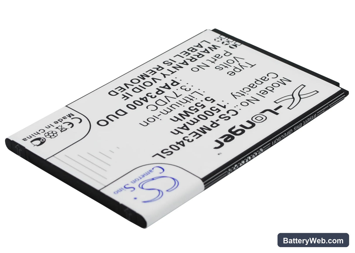 Prestigio MultiPhone 3400 Duo Replacement Battery, 3.7V, 1500mAh, Li-ion 3