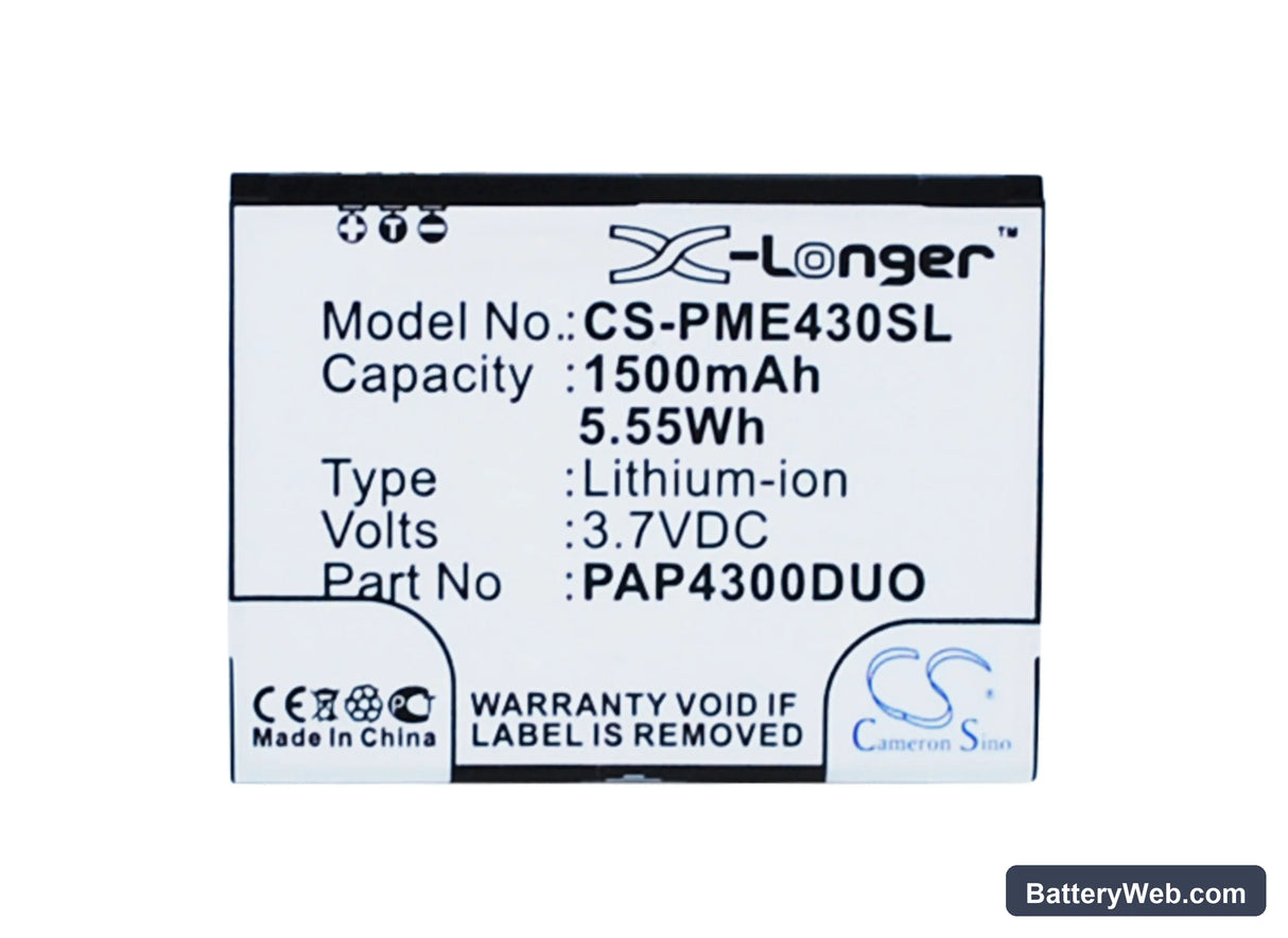 Prestigio MultiPhone 4300 Duo Replacement Battery, 3.7V, 1500mAh, Li-ion 1
