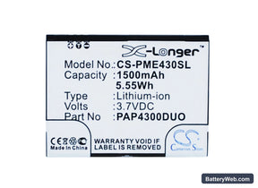 Prestigio MultiPhone 4300 Duo Replacement Battery, 3.7V, 1500mAh, Li-ion 1