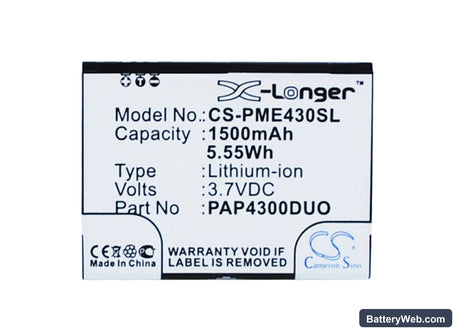 Prestigio MultiPhone 4300 Duo Replacement Battery, 3.7V, 1500mAh, Li-ion 1