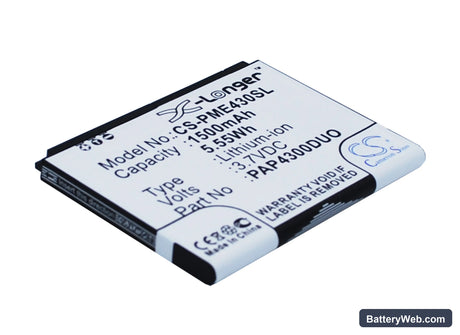 Prestigio MultiPhone 4300 Duo Replacement Battery, 3.7V, 1500mAh, Li-ion 2