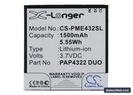 Prestigio MultiPhone 4322 Duo Replacement Battery, 3.7V, 1500mAh, Li-ion 1