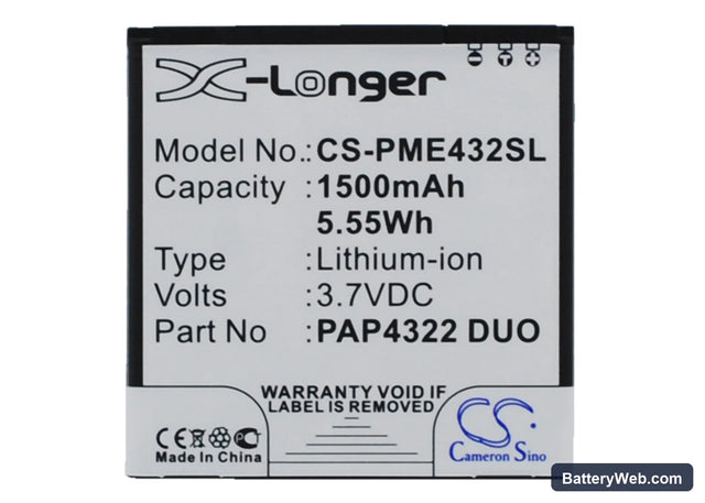 Prestigio MultiPhone 4322 Duo Replacement Battery, 3.7V, 1500mAh, Li-ion 1