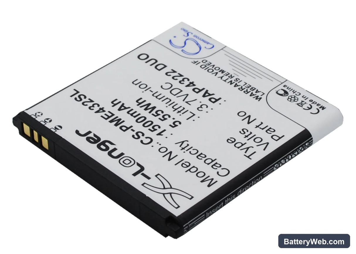 Prestigio MultiPhone 4322 Duo Replacement Battery, 3.7V, 1500mAh, Li-ion 2