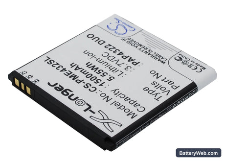 Prestigio MultiPhone 4322 Duo Replacement Battery, 3.7V, 1500mAh, Li-ion 2