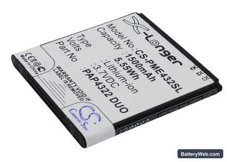 Prestigio MultiPhone 4322 Duo Replacement Battery, 3.7V, 1500mAh, Li-ion 3