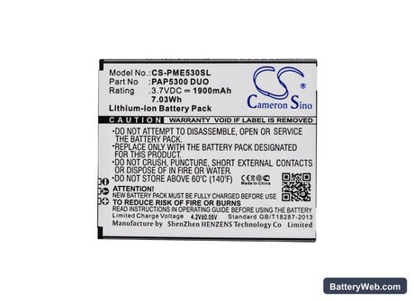 Prestigio MultiPhone 5300 Duo Replacement Battery, 3.7V, 1900mAh, Li-ion 5
