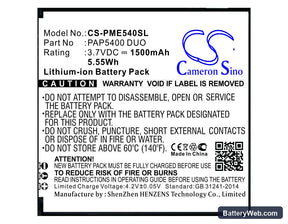 Prestigio MultiPhone 5400 Duo Replacement Battery, 3.7V, 1500mAh, Li-ion 1