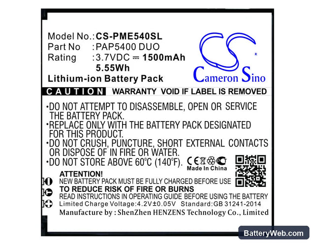 Prestigio MultiPhone 5400 Duo Replacement Battery, 3.7V, 1500mAh, Li-ion 1