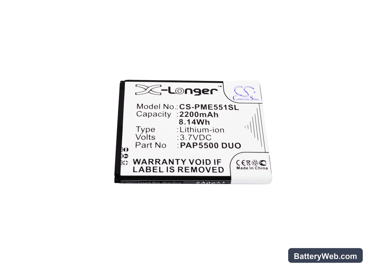 Prestigio MultiPhone 5500 Duo Replacement Battery, 3.7V, 2200mAh, Li-ion 5
