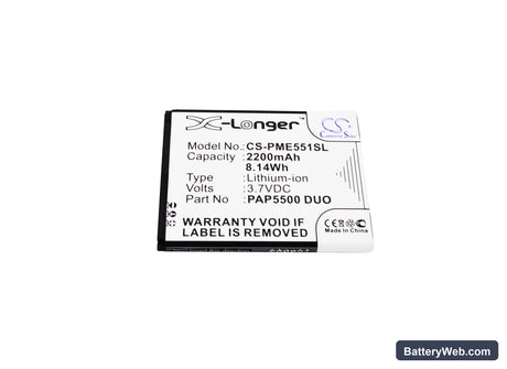 Prestigio MultiPhone 5500 Duo Replacement Battery, 3.7V, 2200mAh, Li-ion 5