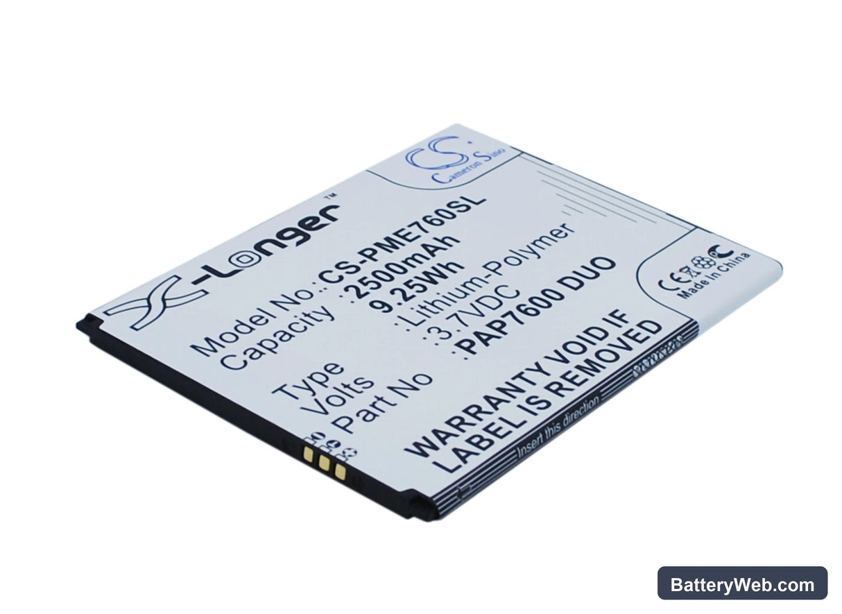 Prestigio MultiPhone 7600 Duo Replacement Battery, 3.7V, 2500mAh, Li-Polymer 2