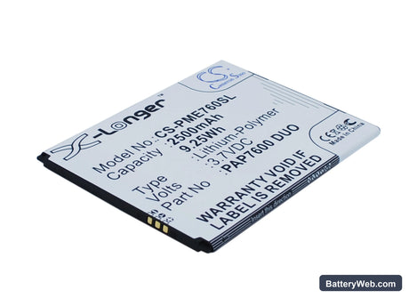Prestigio MultiPhone 7600 Duo Replacement Battery, 3.7V, 2500mAh, Li-Polymer 2
