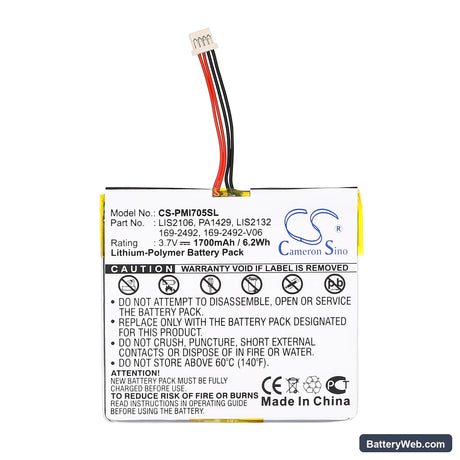 Palm i705 Replacement Battery, 3.7V, 1700mAh, Li-Polymer 3