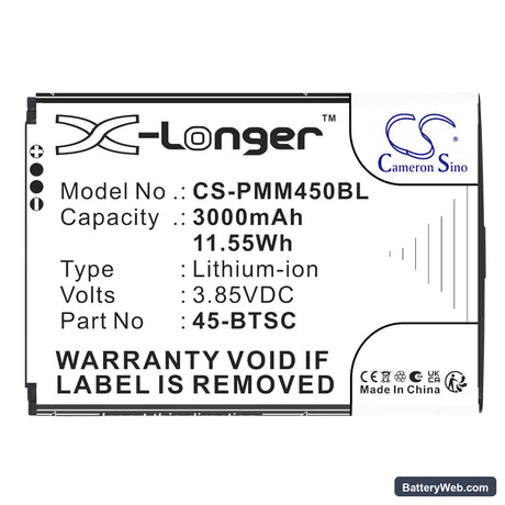 Point Mobile PM45 Replacement Battery, 3.85V, 3000mAh, Li-ion 3