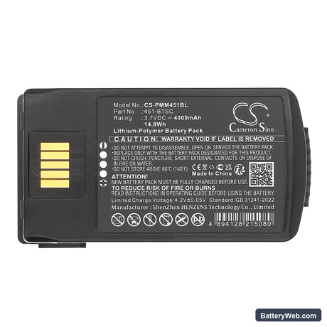 Point Mobile PM451 Replacement Battery, 3.7V, 4000mAh, Li-Polymer 5