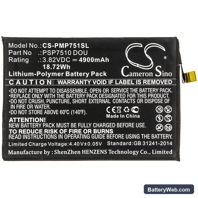 Prestigio PSP7510 DOU Replacement Battery, 3.82V, 4900mAh, Li-Polymer 3
