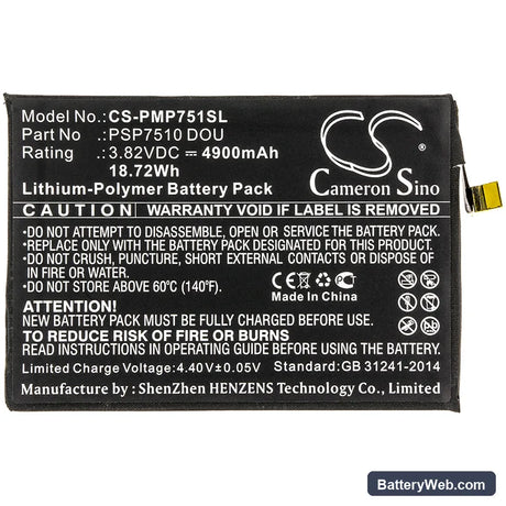 Prestigio PSP7510 DOU Replacement Battery, 3.82V, 4900mAh, Li-Polymer 3