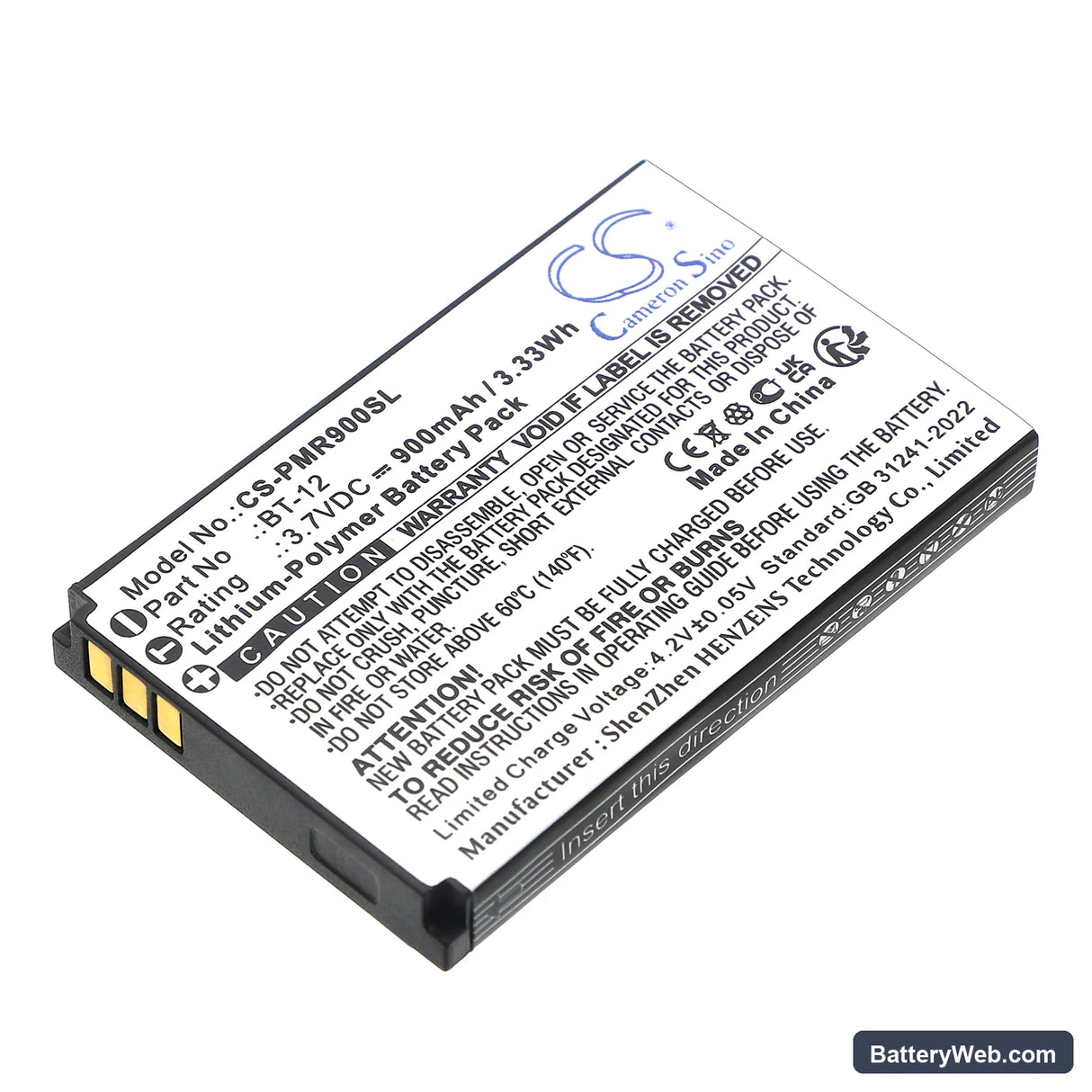 Pliant MicroCom XR Replacement Battery, 3.7V, 900mAh, Li-Polymer 1