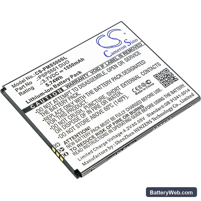 Prestigio Grace S5 Replacement Battery, 3.7V, 1550mAh, Li-ion 1