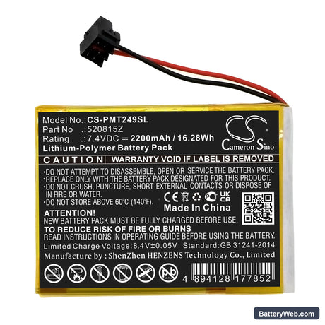 Pentair IntelliTouch Replacement Battery, 7.4V, 2200mAh, Li-Polymer 3