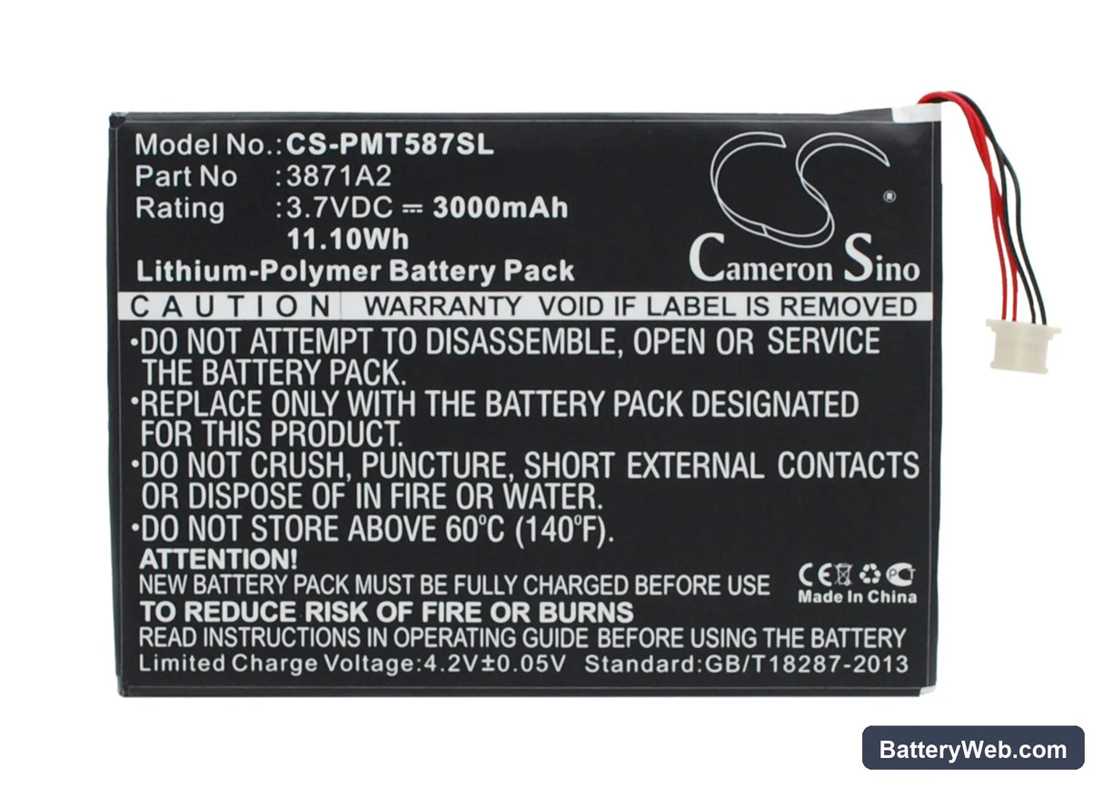 Prestigio Multipad 7.0 Ultra Duo Replacement Battery, 3.7V, 3000mAh, Li-Polymer 1