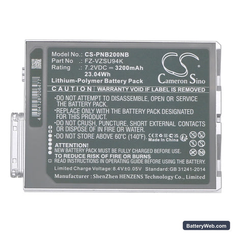 Panasonic Toughpad FZ-M1 Replacement Battery, 7.2V, 3200mAh, Li-Polymer 5