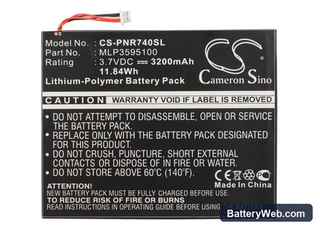 Pandigital Novel Tablet Color Replacement Battery, 3.7V, 3200mAh, Li-Polymer 5