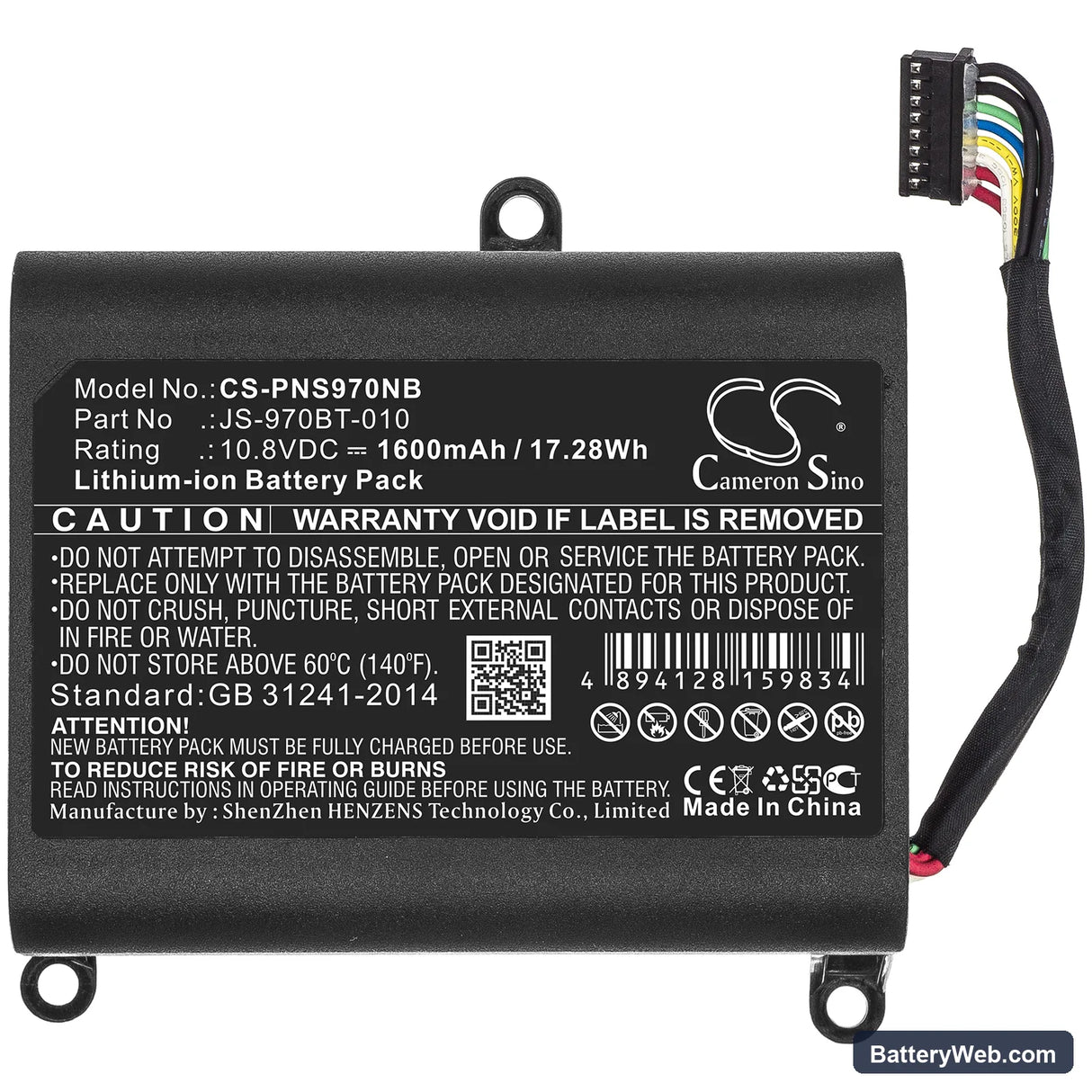 Panasonic JS-970 Pos Replacement Battery, 10.8V, 1600mAh, Li-ion 3