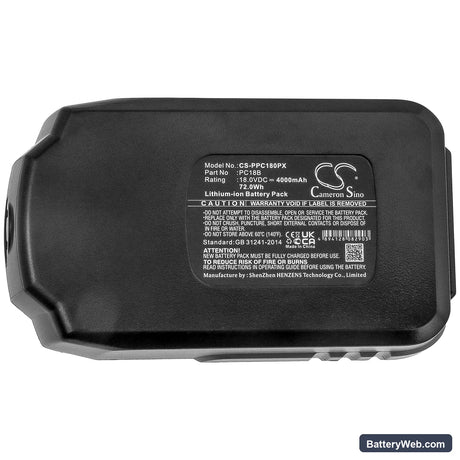 Porter Cable PC18AG Replacement Battery, 18V, 4000mAh, Li-ion 5