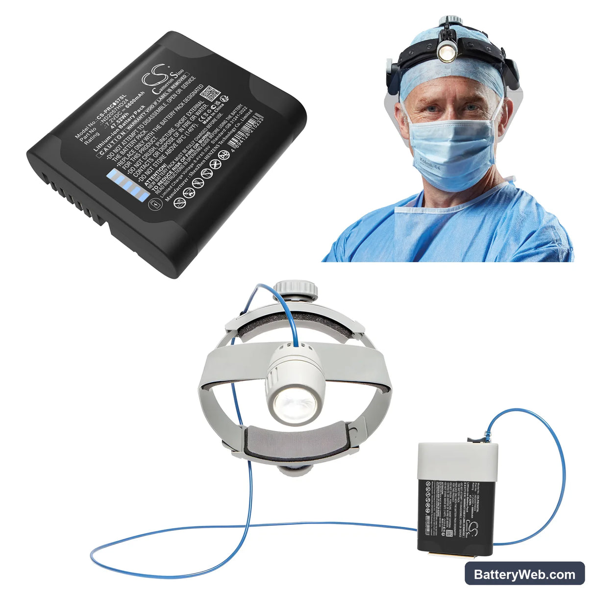 Coolview 1400XT Surgical Headlight Replacement Battery, 7.2V, 6600mAh, Li-ion 6