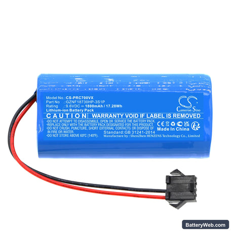Pure Clean PUCRCX70 Replacement Battery, 9.6V, 1800mAh, LiFePO4 3