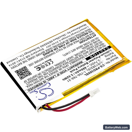 Sony PRS-300 Replacement Battery, 3.7V, 680mAh, Li-Polymer 2