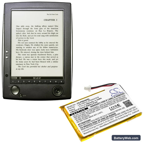 Sony Portable Reader PRS-500 Replacement Battery, 3.7V, 680mAh, Li-Polymer 6